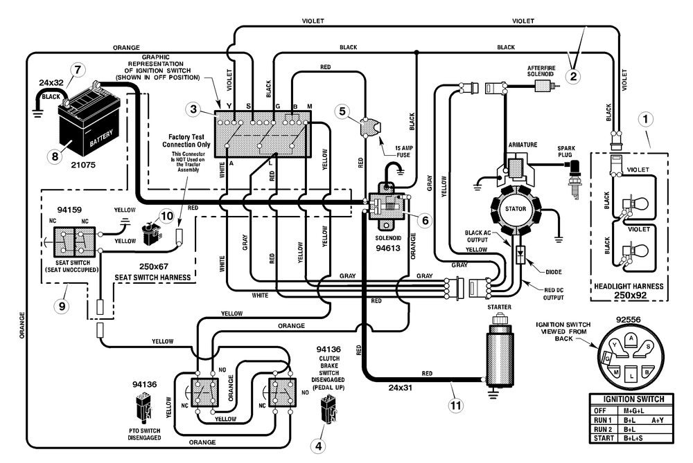 Electrical System Diagram and Parts List for 405604X53A 2004 Briggs and Stratton Lawn Tractor